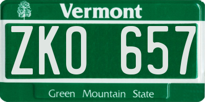 VT license plate ZKO657