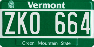 VT license plate ZKO664
