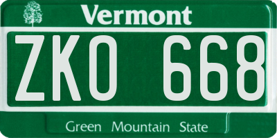 VT license plate ZKO668