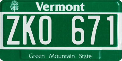 VT license plate ZKO671