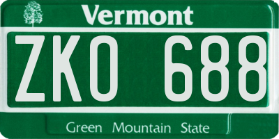 VT license plate ZKO688