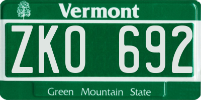 VT license plate ZKO692