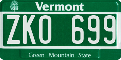 VT license plate ZKO699