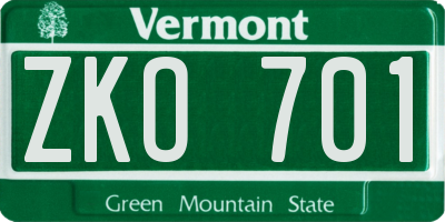 VT license plate ZKO701