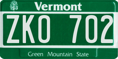VT license plate ZKO702