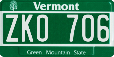 VT license plate ZKO706
