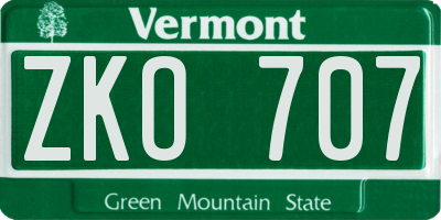 VT license plate ZKO707