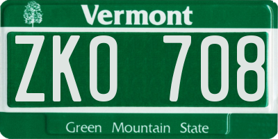 VT license plate ZKO708