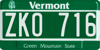 VT license plate ZKO716