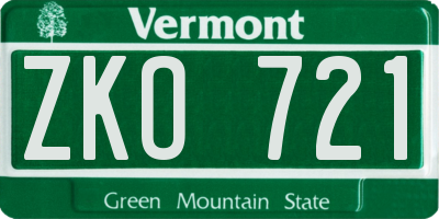 VT license plate ZKO721