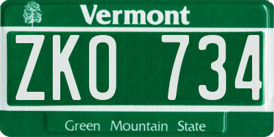 VT license plate ZKO734