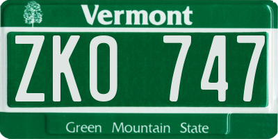 VT license plate ZKO747