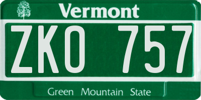 VT license plate ZKO757