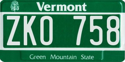 VT license plate ZKO758