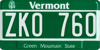 VT license plate ZKO760