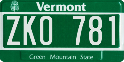 VT license plate ZKO781