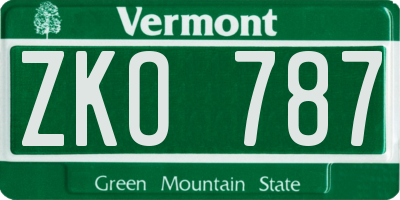 VT license plate ZKO787