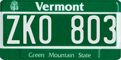 VT license plate ZKO803