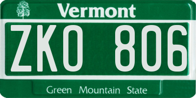 VT license plate ZKO806