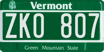 VT license plate ZKO807