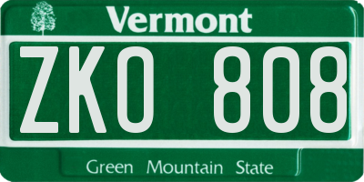 VT license plate ZKO808