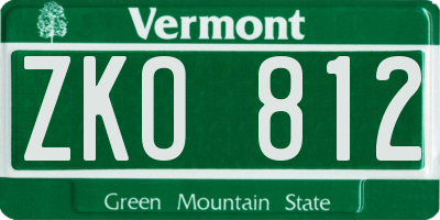 VT license plate ZKO812