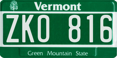 VT license plate ZKO816