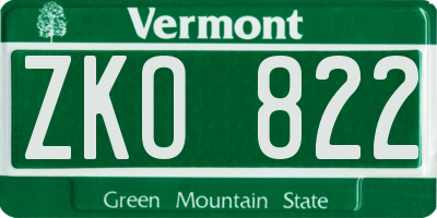 VT license plate ZKO822