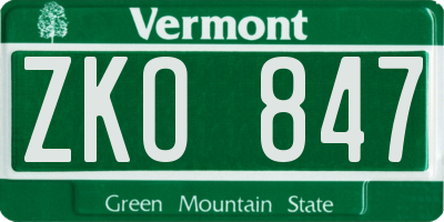 VT license plate ZKO847