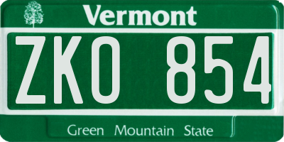 VT license plate ZKO854