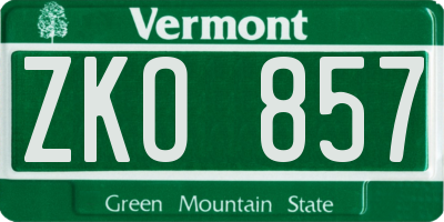 VT license plate ZKO857