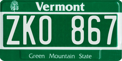 VT license plate ZKO867