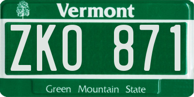 VT license plate ZKO871