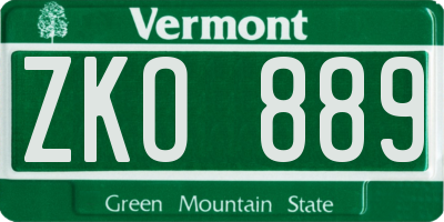 VT license plate ZKO889