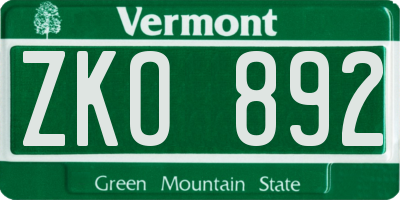 VT license plate ZKO892