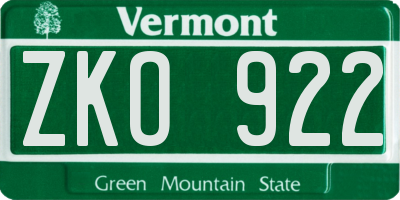 VT license plate ZKO922