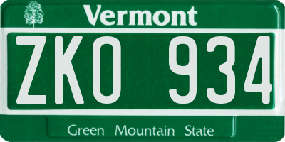 VT license plate ZKO934