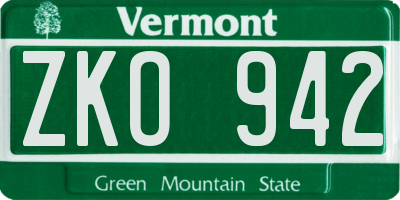 VT license plate ZKO942