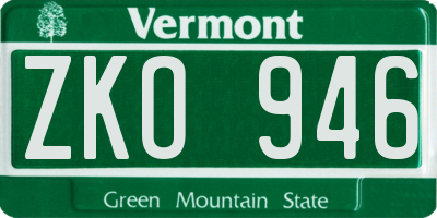 VT license plate ZKO946