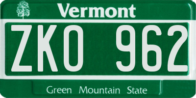 VT license plate ZKO962
