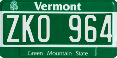 VT license plate ZKO964