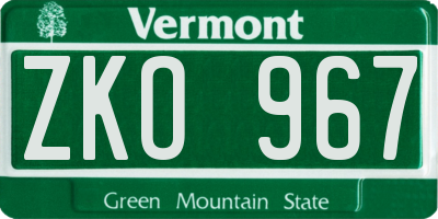 VT license plate ZKO967