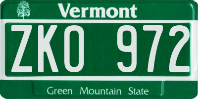 VT license plate ZKO972