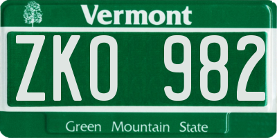 VT license plate ZKO982