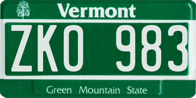 VT license plate ZKO983