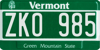 VT license plate ZKO985