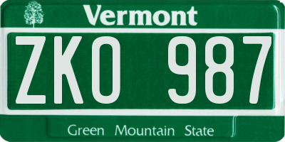 VT license plate ZKO987