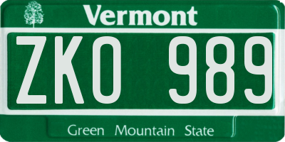 VT license plate ZKO989
