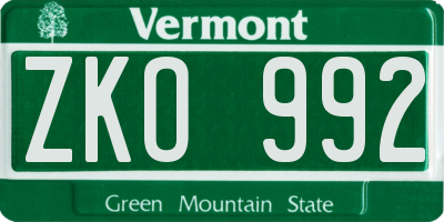 VT license plate ZKO992