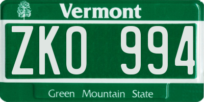 VT license plate ZKO994